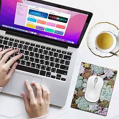 Small Mouse Pad Cute, Mini Mouse Pads for Wireless Mouse and Laptop, Travel Mousepad with Designs - Pretty Succulent, Portable Mousepads - 5.5 x 7 in, Computer Accessories for Women