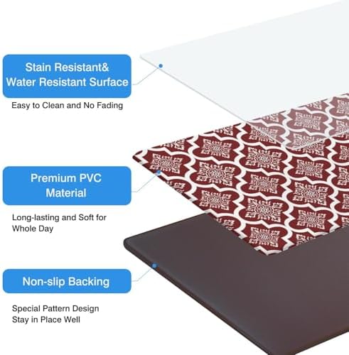 Christmas Floral Anti Fatigue Kitchen Mats, 17.3"x47"+17.3"x29"