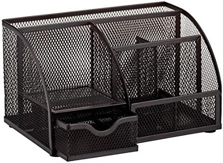 Annova Mesh Desk Organizer Office with 7 Compartments + Drawer/Desk Tidy Candy/Pen Holder/Multifunctional Organizer (Black)