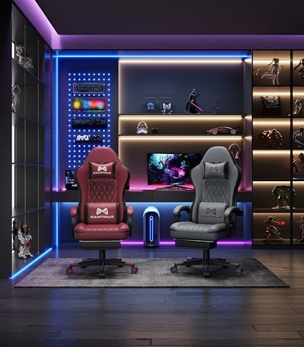 Gaming Chair with Footrest, Ergonomic Computer Chair, PU Breathable Material with Headrest and Lumbar Support, Suitable for Silla Gamer and Adults (RED)