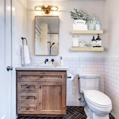 QEEIG Bathroom Floating Shelves for Wall (Natural, Set of 2, 15.7")