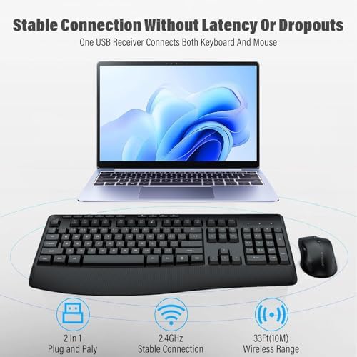 Wireless Keyboard and Mouse Combo,Soft Touch Quiet Keyboard Less Noise 90%