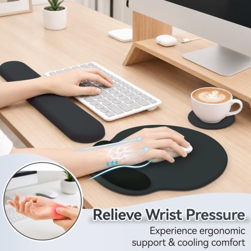 Mouse Pad with Wrist Rest, 2-in-1 Mousepad with Wrist Support Set