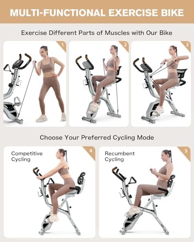 pooboo Folding Magnetic X‑Bike, Upright Exercise Bike for Home Gym