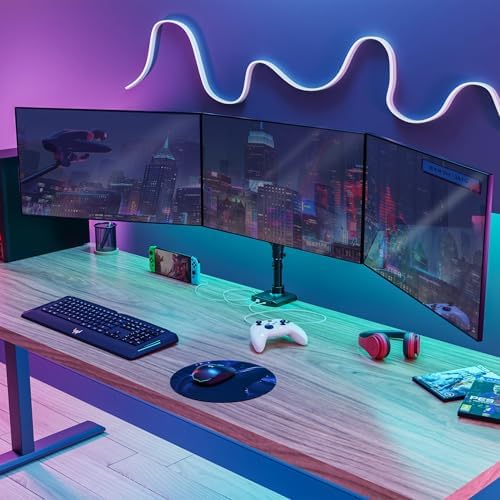 Mount-It! Triple Monitor Desk Stand, USB-A & C, Black