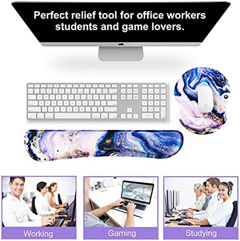 ArtSo Upgraded Wrist Rest Support for Mouse Pad & Keyboard, Ergonomic Gel Mousepad Non-Slip Rubber Base Home,Office Pain Relief & Easy Typing Cushion Neoprene Cloth & Soft Memory Foam, Purple Marble
