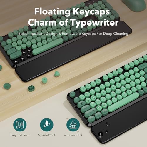 Wireless Keyboard and Mouse, Round Keycap, Magnetic Wrist Rest, Green Black