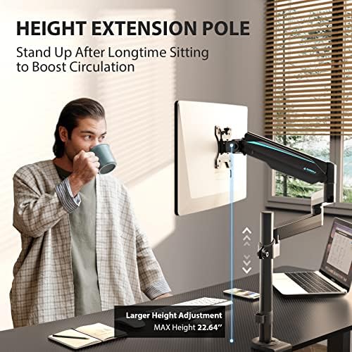 EUREKA ERGONOMIC Single Monitor Desk Mount, Adjustable Gas Spring Monitor Arm for LCD PC Screen 13-32 inch, Max 17.6 LBS, Computer Monitor Stand W C Clamp & Grommet Base, VESA 75x75mm,100x100mm, Black