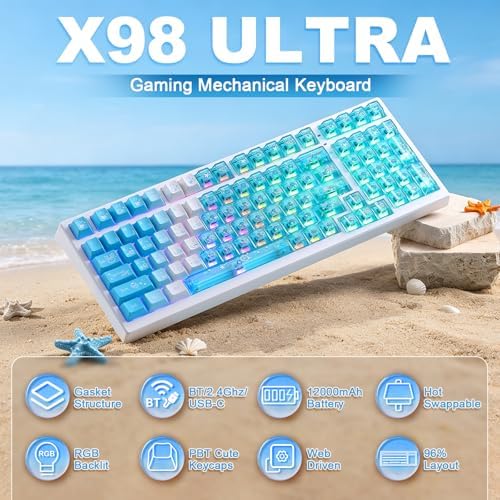 X98 Ultra Wireless Mechanical Keyboard,12000mAh Gaming Keyboard,Blue