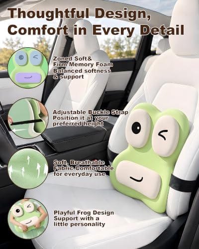 Cute Frog Lumbar Support Pillow for Office Chair, Memory Foam Back Cushion