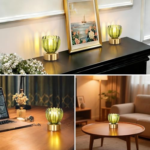 Shenmoyl Cordless Small Table Lamp with 5200mAh Battery & Touch Control, Battery Operated Tulip Table Lamp with 3 Colors, Rechargeable Mini Table Lamps for Bedsides, Bedroom, Nightstand (Green)