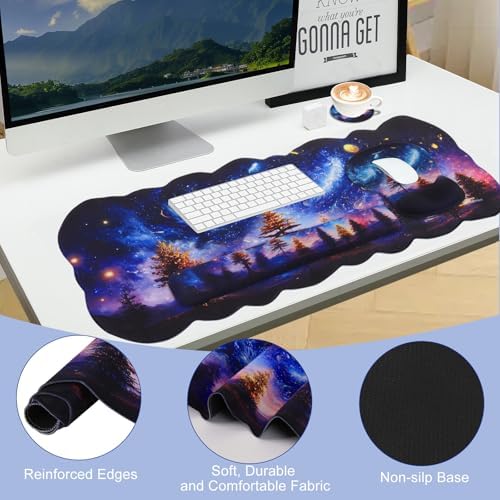 Petmolico Desk Pad Set with Wrist Rest for Keyboard & Mouse, Night Sky