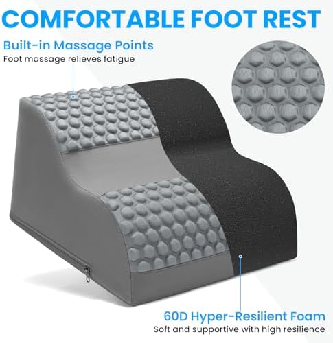 Foot Rest for Under Desk with Massage Dots, 3-Tier Foot Stool, Grey