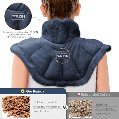 MORLIDEN Microwavable Heated Neck Wrap Warmer and Shoulder Weighted Heating Pad Microwave for Hot and Cold Compress - Navy Blue