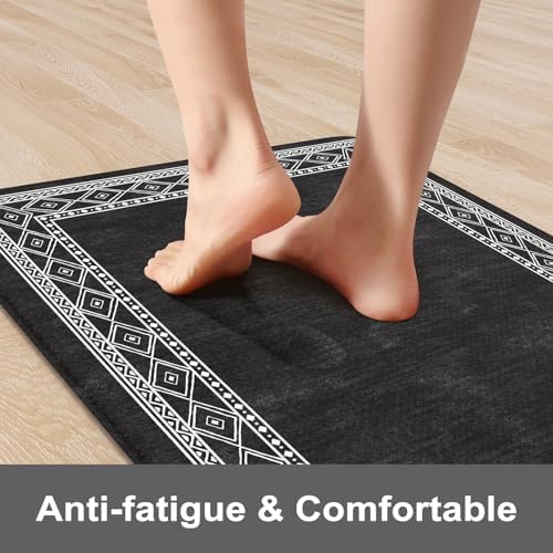 KIMODE Anti Fatigue Kitchen Mats,Black Farmhouse Kitchen Rugs Sets of 2