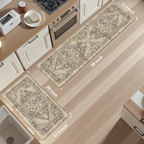 KIMODE Anti Fatigue Kitchen Mats for Floor, Boho Kitchen Rugs Sets of 2