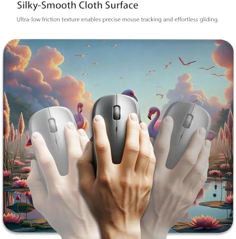 Flamingo Mouse Pad, Dreamy Lake and Exotic Birds Under Cloudy Sky Desk Mat