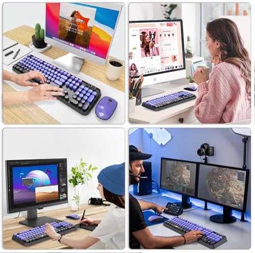 Purple Wireless Keyboard and Mouse Combo, Bubble Round Keys,for PC Laptop