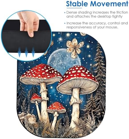 Small Mouse Pad，Mini Mouse Pad 6 x 7 Inch，for Laptop Keyboard Tray Wireless Mouse Home Office Travel，with Non-Slip Rubber Base, Waterproof Mouse Mat，Moonlit Mushrooms Forest