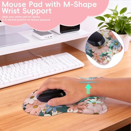 Wrist Support Mouse Pad Anti Slip Rubber Wrist Rest Mousepad 9in X 8in Small Desktop Notebook Mouse Mat for Working and Gaming (M-Blooming Flowers)