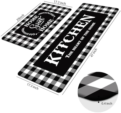 MAYHMYO Black White Checkered Kitchen Mats for Floor,Anti Fatigue Cushioned
