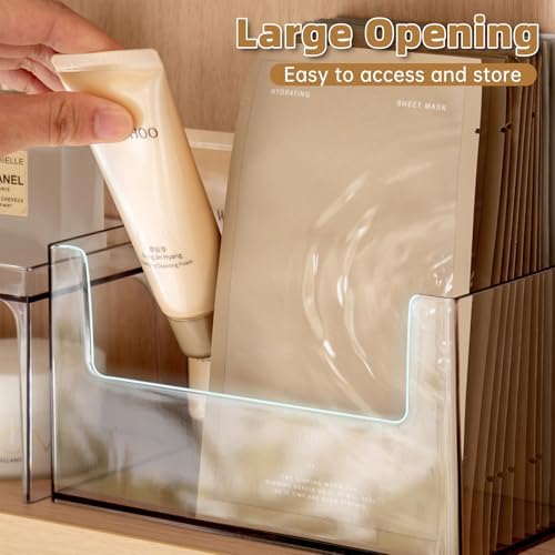 PAVSTINE 2 Pack Clear Medicine Cabinet Organizer, Slim Open Face Mask Storage Box for Sheet Masks and Skincare, Space-Saving Makeup Holder for Bathroom, Vanity, Countertop
