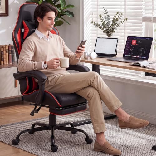 Dowinx Gaming Chair with Footrest, Ergonomic Office Chair, Red