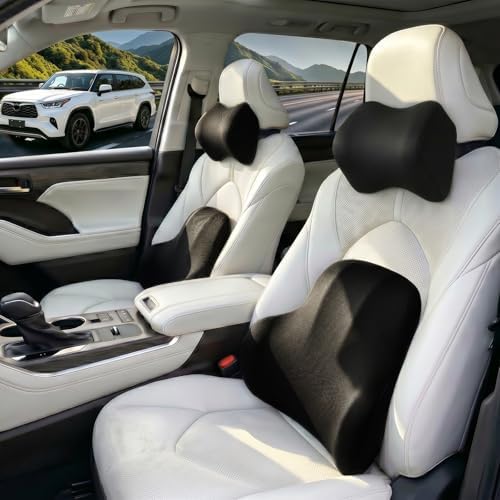 Car Pillow for Toyota Highlander,Car Neck Pillow,Lumbar Support Pillow for Car,Memory Foam Pillow,Ergonomic Pillow,Adjustable and Washable,Car Essentials for Long Trips,Car Accessories,Ice Silk,1 Set