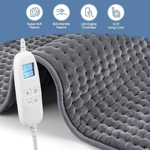 FluffyWarmth Electric Heating Pad for Back, Extra Large 17"x33", Ultra Soft