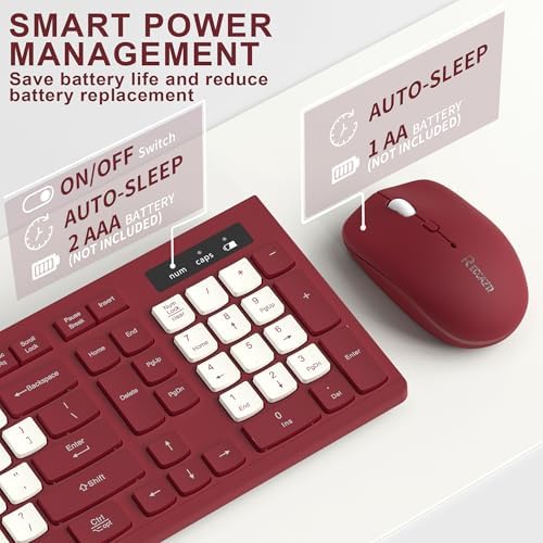 Wireless Keyboard and Mouse Combo Silent for Office and Home(Wine Red-B)