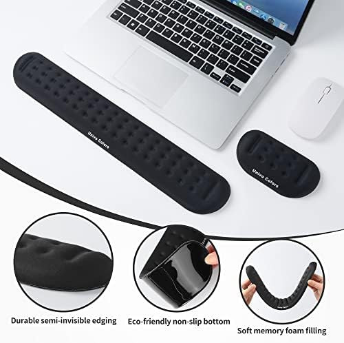 Univo Colors Black Keyboard Wrist Support and Mouse Wrist Rest Set, Made of Memory Foam Soft Gel, Ergonomic Pad for Computer, Laptop, Mouse, Office, Gaming