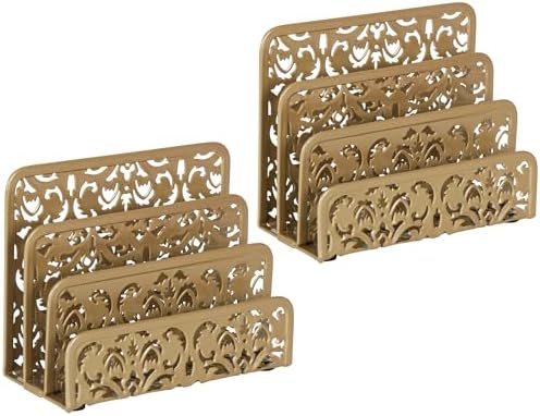 EasyPAG Mail Organizer Countertop 2pc Desk Mail Sorter for Envelope 3-Slot Vertical Letter Holder for Office, Home, School, Gold