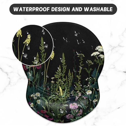 ITNRSIIET Ergonomic Mouse Pad with Gel Wrist Support Small Wrist Rest Smooth Surface Non-Slip PU Base Comfortable Office Supplies Pain Relief, 8.7 x 7.2 inches, Pretty Flowers