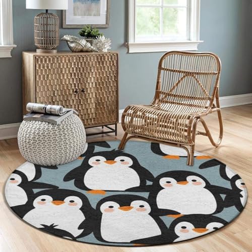 Circular Rugs Large Modern Round Area Rug Fashion Decor Mat for Home Office Cute Penguins