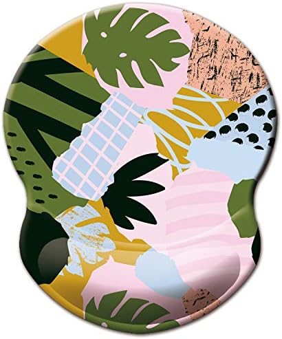 ITNRSIIET Ergonomic Mouse Pad with Gel Wrist Support Small Wrist Rest Smooth Surface Non-Slip PU Base Comfortable Office Supplies Pain Relief, 8.7 x 7.2 inches, Abstract Leaves