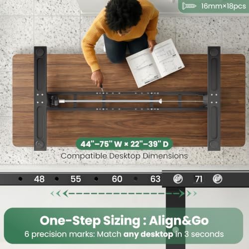 SIAGO Dual Beam Standing Desk Frame for 44-75" Desktops - 220 lbs Capacity