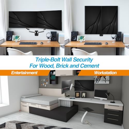 AVLT Dual Monitor Arm Wall Mount for 13-32" Screens, Full Motion - Silver