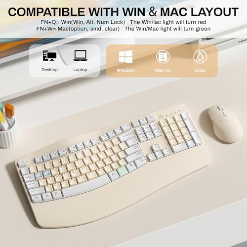 Wireless Keyboard and Mouse Combo,2.4G Ergonomic Wave Keys(Latte Color-A)