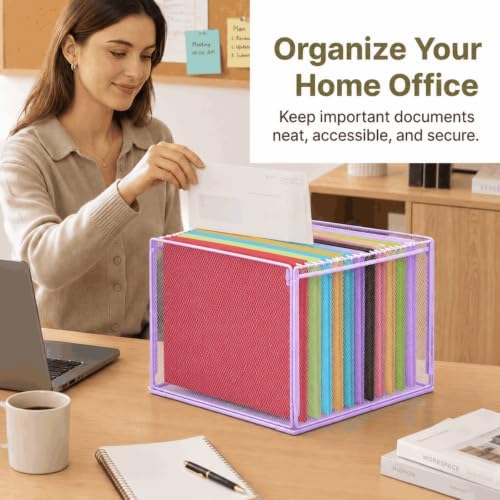 LEKETREE Mesh Hanging File Organizer Box for Desk, Purple 1 Pack