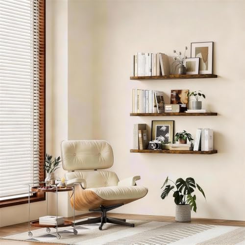 BAYKA Rustic Brown Floating Shelves 22.5in, Set of 2, Wall Mount Wood Shelf