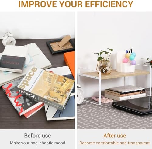 YGYQZ Desk Shelf Organizer for Top of Desk, 1-Tier Desktop Bookshelf, White & Wood