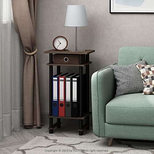 Furinno Turn-N-Tube Toolless Set of 2 Side Table, 3-Tier, Brown Walnut