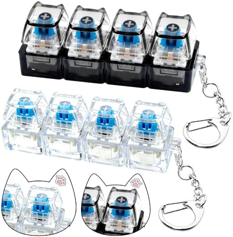 2 PCS Clear & Black Keyboard Fidget Toy, Cat Shape Keyboard Fidget Keychain 4-in-1 Keyboard Decompression Button Finger Clicker Toys, Cute Button Stress Relief Fidget Gifts to Relief Stre (Cat)