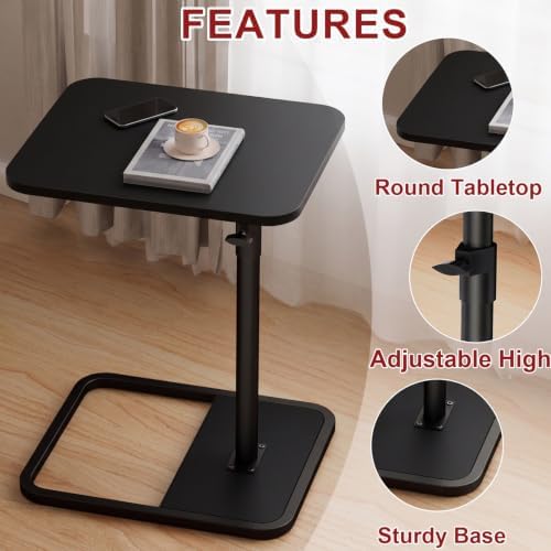 GOYLSER Large C Shaped Tv Trays Living Room End Table End Stand, Black Minimalist Wooden c Table for Sofa, Height Adjustable Tv Tray Tables Swivel Side Table for Dinner Eating