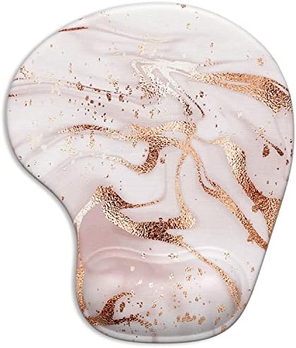 ITNRSIIET Ergonomic Mouse Pad with Gel Wrist Support Wrist Rest Smooth Surface Non-Slip PU Base Comfortable Office Supplies Pain Relief, 9.5 x 8 inches, Rose Gold Marbling