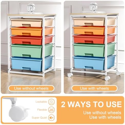 SYKIARIOL Utility Cart with Drawers,5 Drawers Storage Cart,Macaron