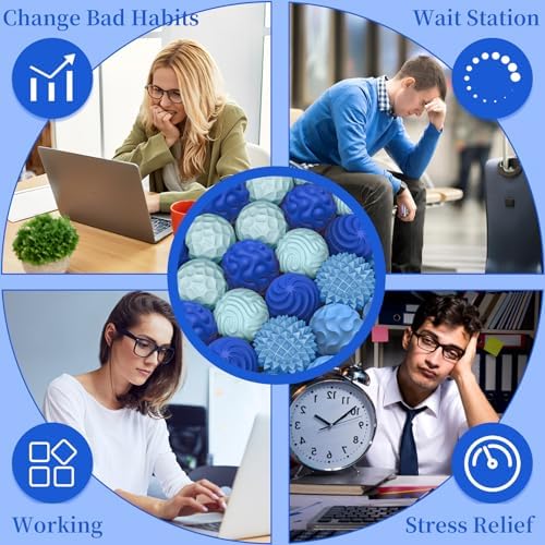Silicone Magnetic Balls, Fidget Toys for Adults & Teens, 6PCS Stress Balls Sensory Toy, Quiet Magnet Desk Fidgets with Textured, ADHD Anxiety Relief Items, Fun Stocking Suffers Gifts (Blue)