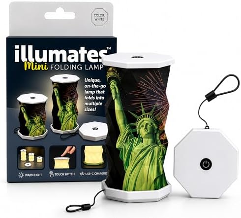 Origami Expanding Foldable LED Desk Lamp – USB Rechargeable & Portable - Dimmable Touch Control Light with Adjustable Height up to 5 1/2 for Office, Bedside - Sleek & Modern Design (Statue Of Liberty)