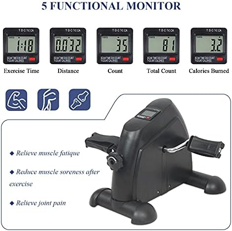 Portable Under Desk Bike Pedal Exerciser for Legs and Arms Mini Exercise Peddler Adjustable Resistance Multifunctional LCD Display (Black)