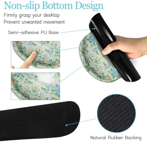 LIMKRIAN Floral Desk Mat Set, Cute Green Mouse Pad with Gel Wrist Rest